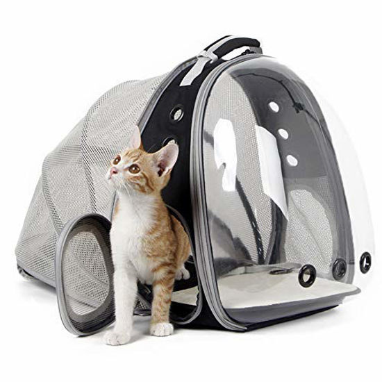 Picture of halinfer Back Expandable Cat Backpack Carrier, Space Capsule Transparent Bubble Pet Carrier for Small Dog, Pet Carrying Hiking Traveling Backpack for Cats (Black, Transparent)