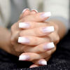 Picture of Pearl Shine Glossy Fake Nails Shimmer White Square French Nail Ombre Faux Ongles Gradient Medium Fingernails with Gluetabs