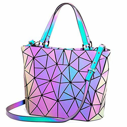 Picture of Geometric Luminous Purses and Handbags for Women Holographic Reflective Crossbody Bag Wallet