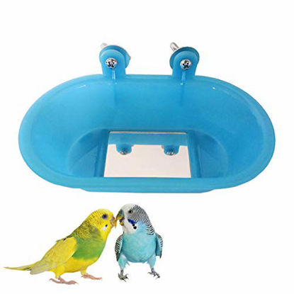 Picture of Wontee Bird Bath with Mirror Toy Fixable Parrot Bathroom Tub for Small Brids Parrot Canary Budgies Parakeets