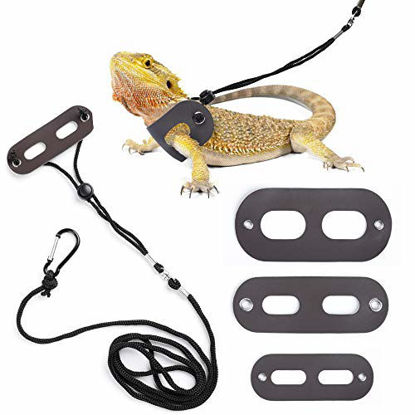 Picture of POLKASTORE Bearded Dragon Harness and Leash Adjustable(S,M,L, 3 Pack) - Soft Leather Reptile Lizard Leash for Amphibians and Other Small Pet Animals
