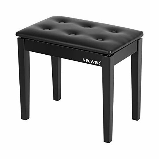 Picture of Neewer Wooden Piano Bench Stool with Sheet Music Storage Black Solo Seat PU Leather Cushion, Solid Hard Wood Construction DX10