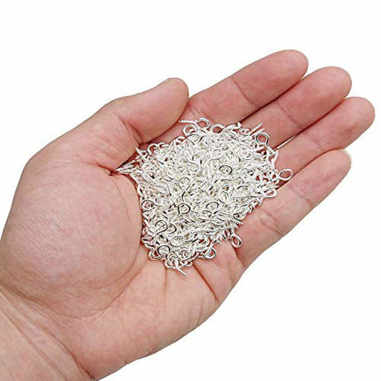 Picture of AxeSickle 12mm x 5mm Mini Metal Screw Eye Pins Hooks for Arts & Crafts Project, DIY Jewelry Making, 500 Pcs Silver Color.