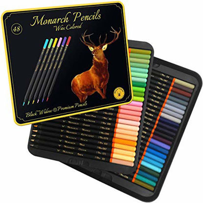 Picture of Black Widow Monarch Coloured Pencils For Adults - 48 Coloring Pencils With Smooth Pigments - Best Color Pencil Set For Adult Coloring Books And Drawing.