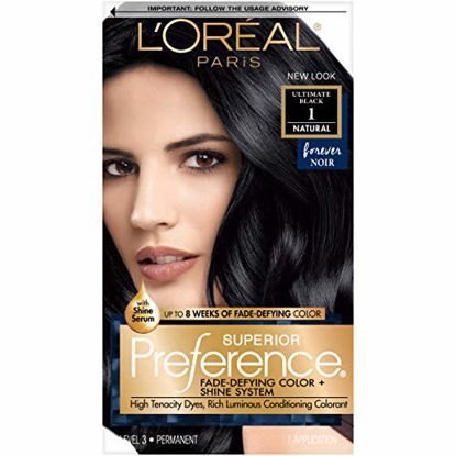 Picture of L'Oreal Paris Superior Preference Fade-Defying + Shine Permanent Hair Color, 1.0 Ultimate Black, Pack of 1, Hair Dye
