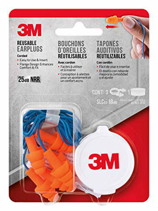 Picture of 3M Corded Reusable Earplugs, 3-Pair with Case (90716-80025T)