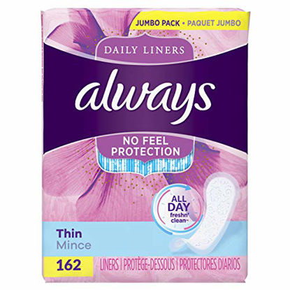 Picture of Always Thin Daily Wrapped Liners, Unscented, 162 count (Pack of 1)