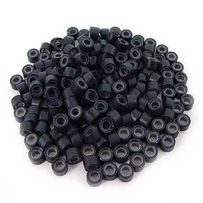 Picture of 500 PCS 4.5mm Small Silicone Lined Micro Rings Links Beads Linkies For I Bonded Tip Stick Glue Hair Extensions - Color Black