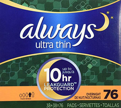 Picture of Always Ultra Thin Overnight Pads With Wings, Unscented, 76 Count