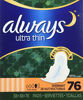 Picture of Always Ultra Thin Overnight Pads With Wings, Unscented, 76 Count