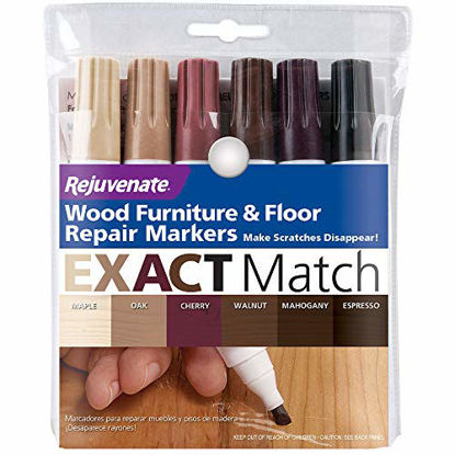 Picture of Rejuvenate New Improved Colors Wood Furniture & Floor Repair Markers Make Scratches Disappear in Any Color Wood Combination of 6 Colors Maple Oak Cherry Walnut Mahogany and Espresso