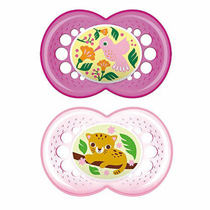 Picture of MAM Crystal Pacifier (2 pack, 1 Sterilizing Pacifier Case), Pacifiers 6 Plus Months, Best Pacifiers for Breastfed Babies, Baby Girl, Baby Pacifiers, Designs May Vary