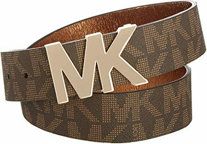 Picture of Michael Kors Mk Signature Monogram Belt and Buckle Reversible, Chocolate, Medium