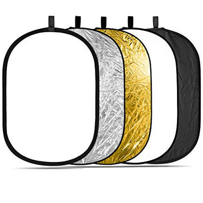 Picture of Neewer Portable 5 in 1 120x180cm/47"x71" Translucent, Silver, Gold, White, and Black Collapsible Round Multi Disc Light Reflector for Studio or any Photography Situation