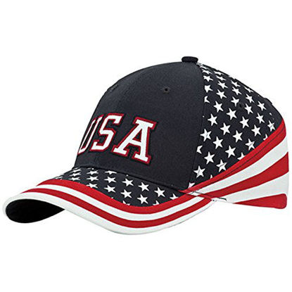 Picture of MG Washed Cotton Twill Stars & Stripes USA Ball Cap Hat USA Flag Cap