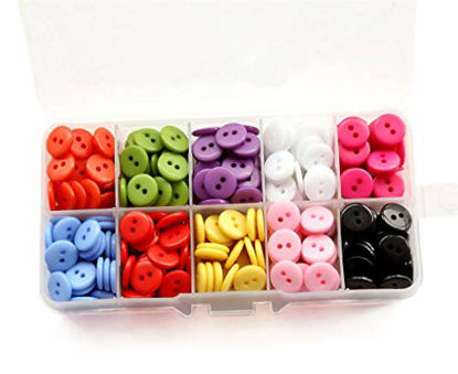 Picture of GANSSIA 11/32 Inch Very Small Button 9mm Tiny Size Sewing Flatback Resin Buttons 10 Colors Multi-Colored Pack of 750 with Box