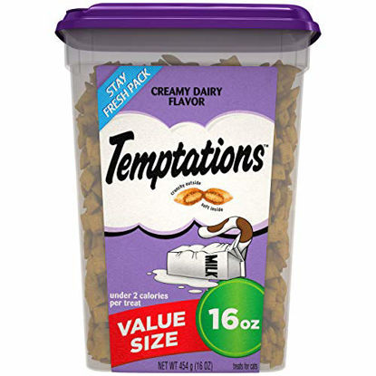 Picture of TEMPTATIONS Classic Crunchy and Soft Cat Treats Creamy Dairy Flavor, 16 oz. Tub
