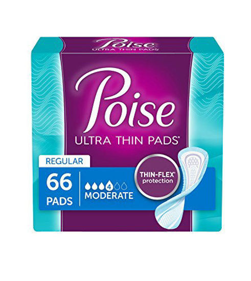 GetUSCart- Poise Thin-Shape Incontinence Pads, Moderate Absorbency,  Regular, 66 Count