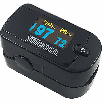 Picture of Santamedical Generation 2 OLED Fingertip Pulse Oximeter Oximetry Blood Oxygen Saturation Monitor with Lanyard - Black