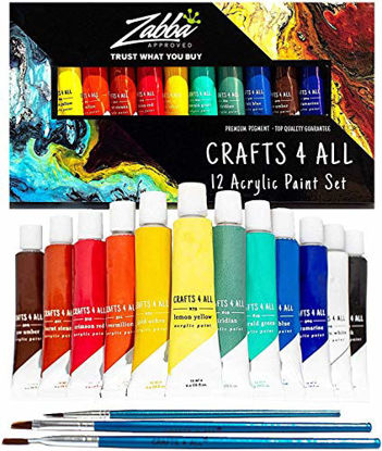 Picture of Crafts 4 ALL Acrylic Paint Set 12 Colors Perfect for Canvas, Wood, Ceramic, Fabric. Non Toxic & Vibrant Colors. Rich Pigments for Beginners, Students & Professional Artist