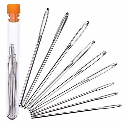 Picture of Outus Large-Eye Needles Steel Yarn Knitting Needles Sewing Needles Darning Needle, 9 Pieces (Blunt)