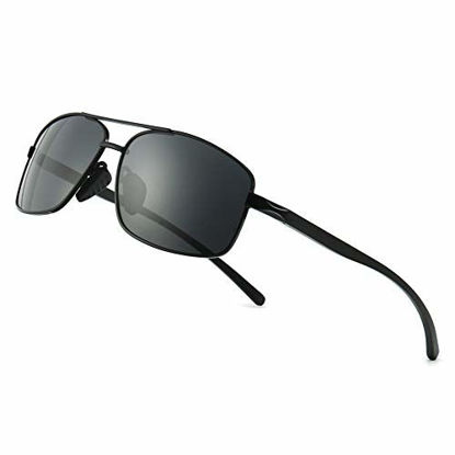 Picture of SUNGAIT Ultra Lightweight Rectangular Polarized Sunglasses UV400 Protection (Black Frame Gray Lens, 62) Metal Frame 2458 HKH