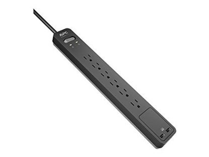 Picture of APC Power Strip Surge Protector with USB Charging Ports, PE6U2, 1080 Joules, Flat Plug, 6 Outlets
