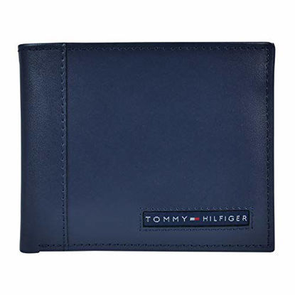 Picture of Tommy Hilfiger Men's Leather Wallet - Slim Bifold with 6 Credit Card Pockets and Removable ID Window, Navy Cambridge, One Size