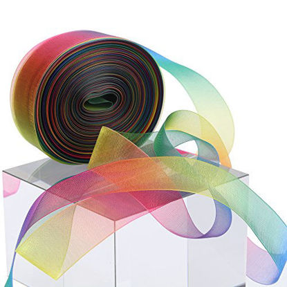 Picture of molshine 50yd x 1" Sheer Organza Ribbon, Premium Quality Shimmer Ribbons, Chiffon Band - Rainbow Seven Colors (1 inch)