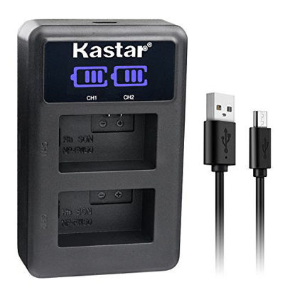 Picture of Kastar LCD Dual Charger for Sony NP-FW50 and Alpha 7 7R 7R II 7S a7R a7S a7R II a5000 a5100 a6000 a6300 NEX-7 SLT-A37 DSC-RX10 DSC-RX10 II III 7SM2 ILCE-7R 7S QX1 5100 6000, VG-C1EM VG-C2EM Grip