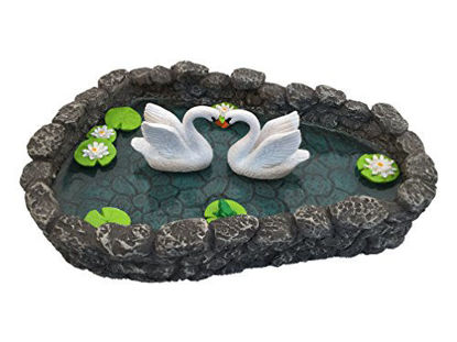 Picture of GlitZGlam Swan Miniature Pond - Love is in The air! A Miniature Swan Lake for a Miniature Fairy Garden and Miniature Garden Accessories