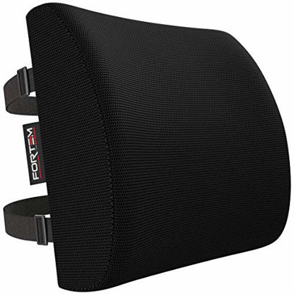 Picture of FORTEM Lumbar Support for Office Chair, Back Pillow for Car, Memory Foam Cushion, Washable Cover (Black)