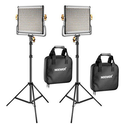 Picture of Neewer 2 Packs Dimmable Bi-Color 480 LED Video Light and Stand Lighting Kit Includes: 3200-5600K CRI 96+ LED Panel with U Bracket, 75 inches Light Stand for YouTube Studio Photography, Video Shooting