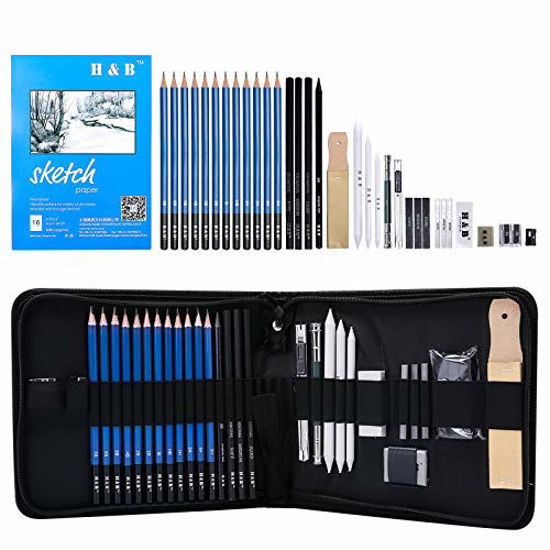 H & B Drawing Pencils Set, 33 Pieces Sketch Pencils & Drawing Kit, Includes  Sketch Pad, Graphite Pencils, Charcoal Sticks and Eraser, Supplies for