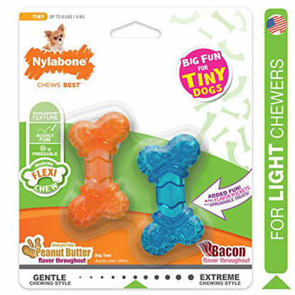 Picture of Nylabone Moderate Chewing FlexiChew Bone, Dog Chew Toy Bacon & Peanut Butter Mini, XX-Small/Tiny - Up to 8 lbs. (NBXXS001P)