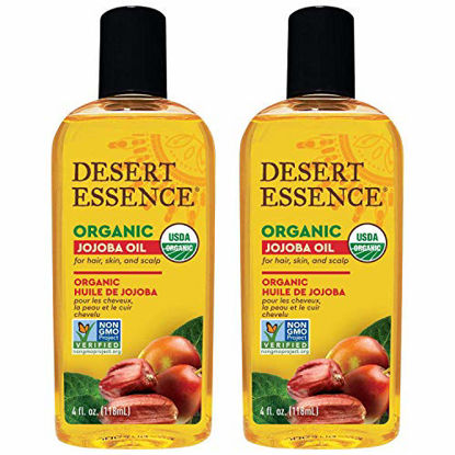 Picture of Desert Essence Organic Jojoba Oil - 4 Fl Oz - Pack of 2 - Moisturizer for Face, Skin, Hair - Cleanses Clogged Pores - May Prevent Scalp Flakiness - Fights Skin Infections - USDA - Sensitive Skin