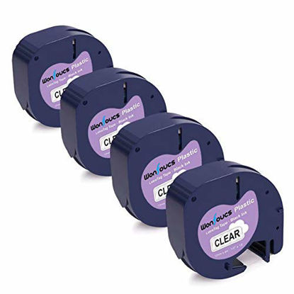 Picture of Wonfoucs Compatible Label Tape Replacement for DYMO LetraTag Refills Clear Transparent Label Tape Compatible with DYMO Label Maker, 1/2 Inch x 13 Feet 12mm x 4m, 4 Pack