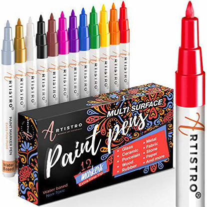 Picture of Paint Pens for Rock Painting, Stone, Ceramic, Glass, Wood, Canvas. Set of 12 Acrylic Paint Markers Extra-fine Tip