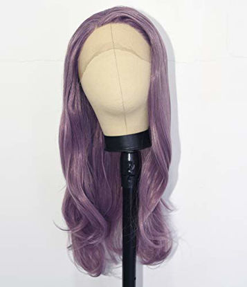 Picture of EALGA Lilac Purple Hair Wigs for Women Synthetic Hair Purple Lace Front Wigs Wavy Wig Halloween Synthetic Purple Wig 24 inch Cosplay Wig EALGA-010