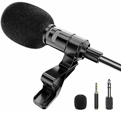 Picture of Lavalier Lapel Microphone Kit Clip On Omnidirectional Condenser Lav Mic for iPhone, Ipad, DSLR, Camcorder, Zoom/Tascam Recorder, PC, MacBook, Samsung Android, Smartphones