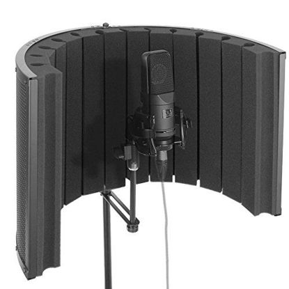 Picture of Pyle Mini Portable Vocal Recording Booth - Use with Standard Microphone, Isolation Noise Filter Reflection Shield for Recording Studio Quality Audio - Dual Acoustic Foam Soundproof Panel PSMRS09 Black