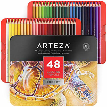 Picture of Arteza Colored Pencils, Professional Set of 48 Colors, Soft Wax-Based Cores, Art Supplies for Drawing Art, Sketching, Shading & Coloring, Vibrant Artist Pencils for Beginners & Pro Artists in Tin Box