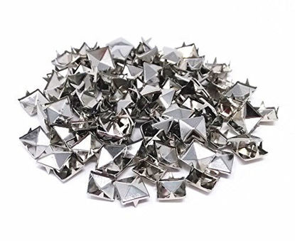 Picture of Honbay 200pcs 10mm Square DIY Leathercraft Silver Metal Punk Spikes Spots Pyramid Studs Nailheads