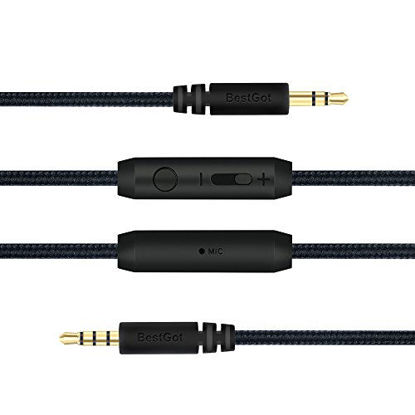 Picture of BestGot Audio Cable with Microphone Volume Control Aux Cord 3.5mm (4.3ft / 1.3m) for PS4 Controller, Headphones,Tablet,Computer, Laptop,Car,Mobile Phone and More (1-Pack Black)