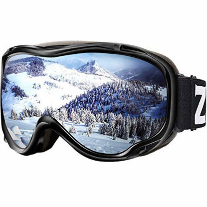 Picture of ZIONOR Lagopus Ski Snowboard Goggles UV Protection Anti fog Snow Goggles for Men Women Youth VLT 8.6% Black Frame Silver Lens