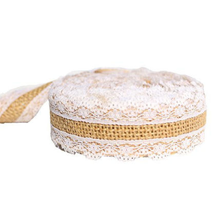 Picture of Burlap Ribbon Burlap Fabric Lace Ribbons, JmYo Ribbons for Crafts, 1in Wired Ribbon Roll 5.5yard White Lace Burlap Ribbons Finished Edging Natural Eco-friendly for Christmas Tree, Garland, Mason Jars,