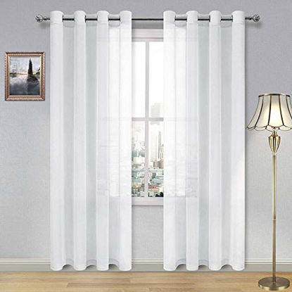 Picture of DWCN White Sheer Curtains Linen Look Semi Transparent Voile Grommet Curtains for Living Dining Room Drapes 52 x 84 Inch Long, Set of 2 Panels