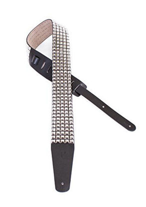 Picture of Perri's Leathers Studded Leather Guitar Strap, Silver, Strong, Durable, Comfortable, Adjustable Length 41 to 56, 2.5" Wide