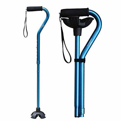 Picture of KingGear Adjustable Cane for Men & Women - Lightweight & Sturdy Offset Walking Stick - Mobility Aid for Elderly, Seniors & Handicap (Blue)