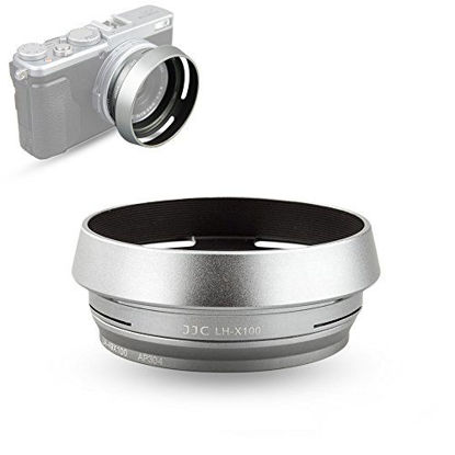 Picture of Lens Hood Set JJC Lens Shade for Fuji Fujifilm X100V X100F X100S X100T X100 X70 Replaces Fujifilm LH-X100 Lens Hood & Adapter Ring Aluminum alloy -Silver